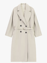 Cappotto lungo doppiopetto con cintura e tasche