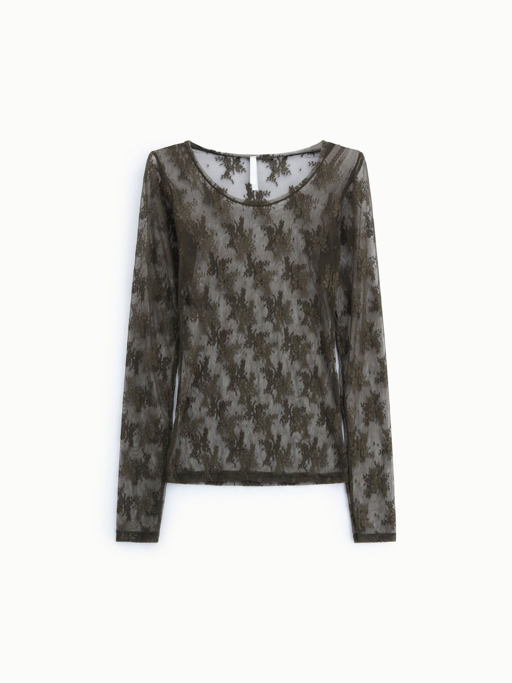Top trasparente a maniche lunghe con ricamo floreale