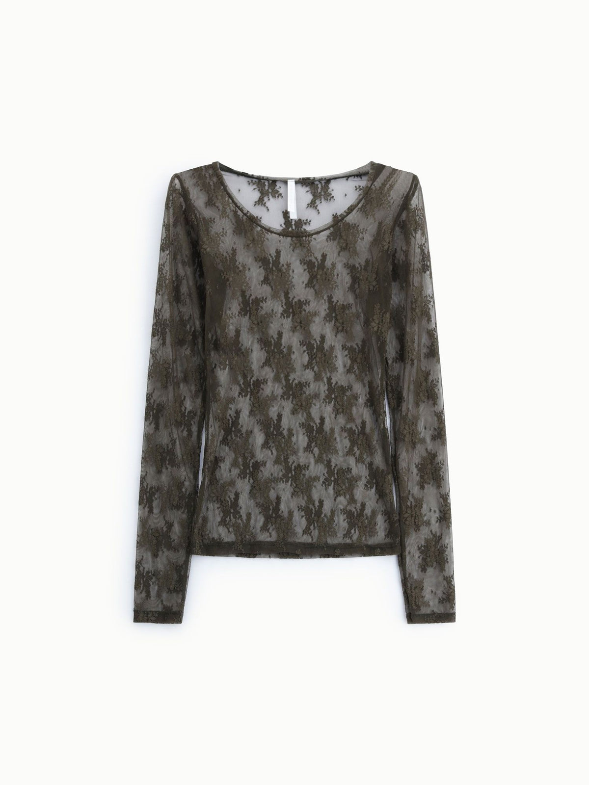 Top trasparente a maniche lunghe con ricamo floreale