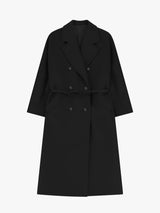 Cappotto lungo doppiopetto con cintura e tasche
