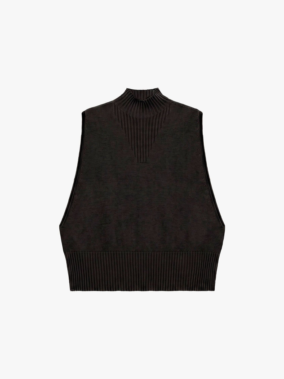 Maglia smanicata con collo alto lavorato