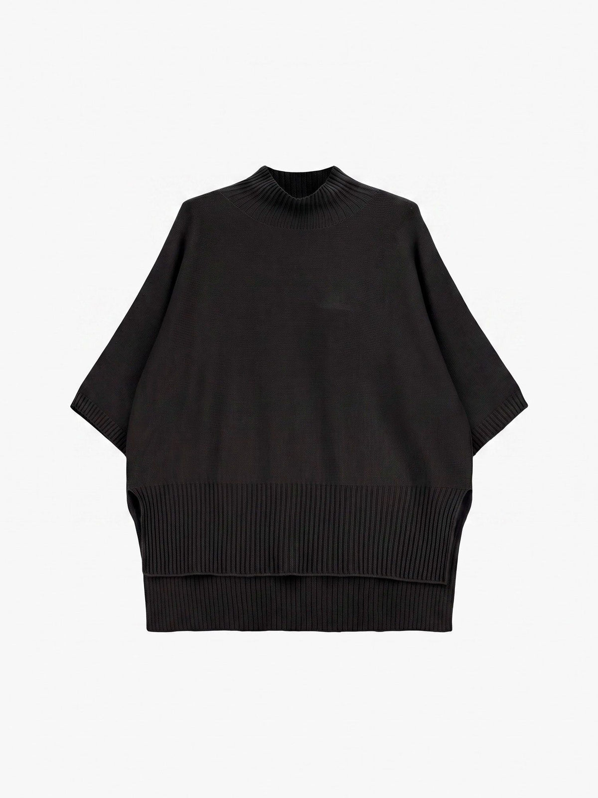 Maglione a maniche corte con collo alto ampio nero