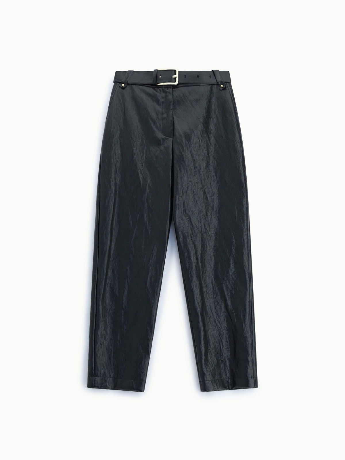 Pantaloni in similpelle a vita alta con cintura