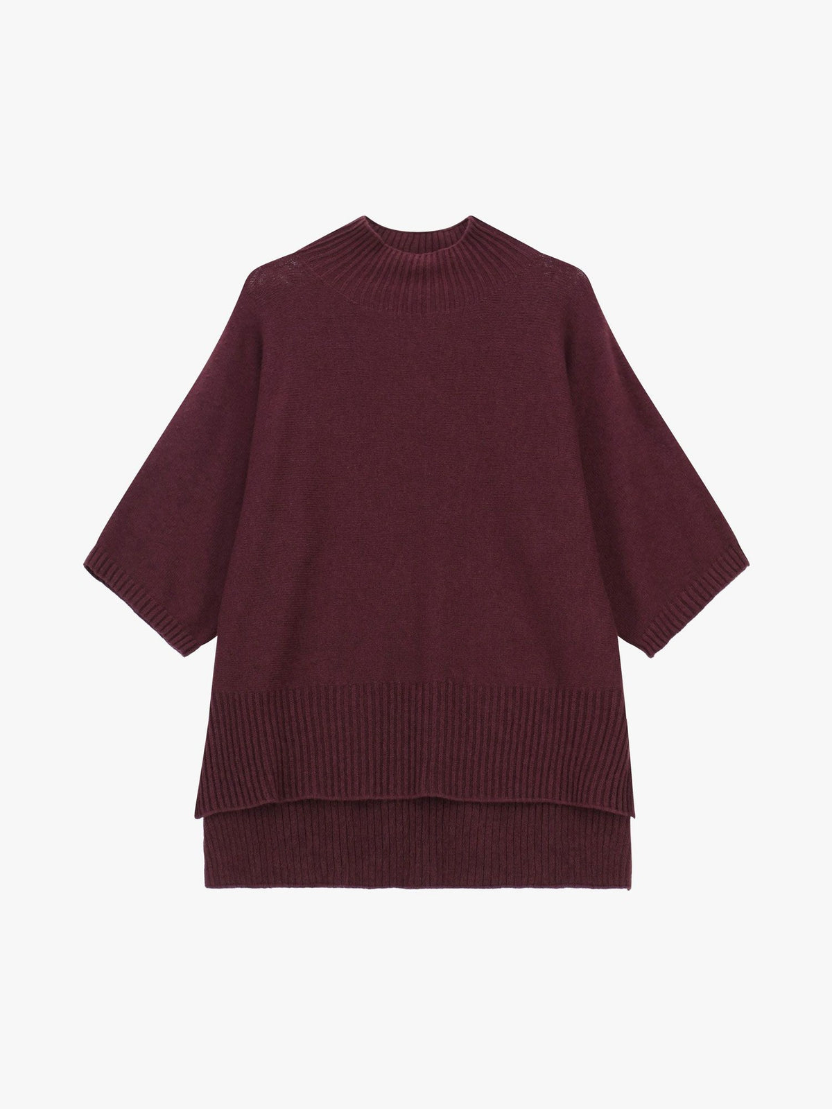 Maglione a maniche corte con collo alto ampio bordo