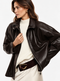 Giacca in pelle collo alto chiusura zip