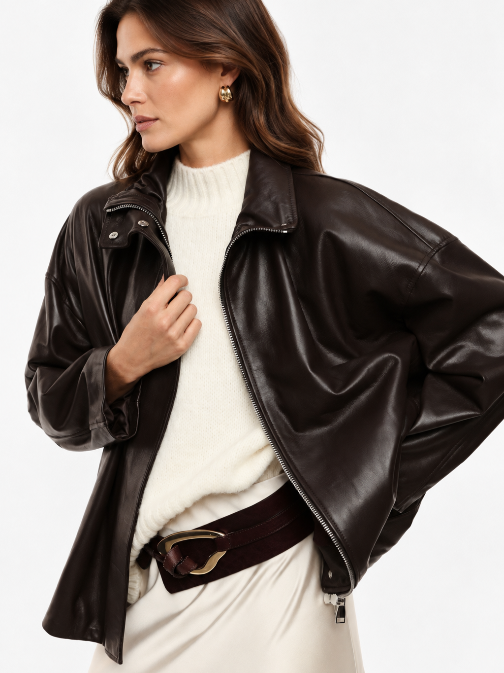 Giacca in pelle collo alto chiusura zip