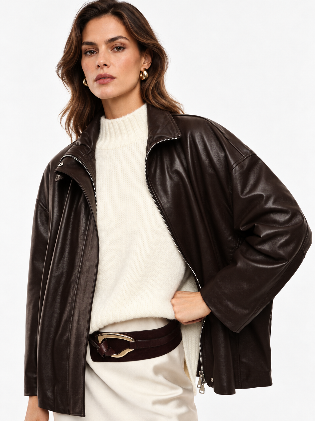 Giacca in pelle collo alto chiusura zip