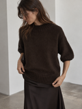 Maglione moro a maniche corte con collo polo ampio bordo