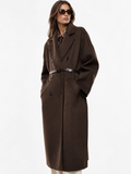 Cappotto lungo doppiopetto con cintura e tasche
