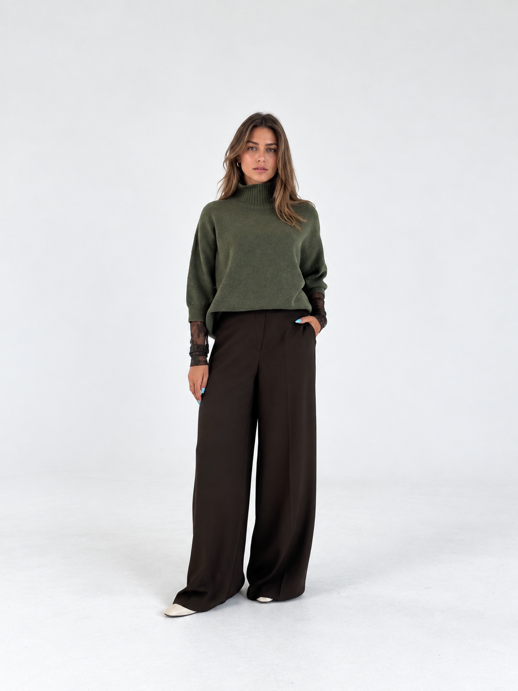 Maglione a collo alto con maniche 3/4