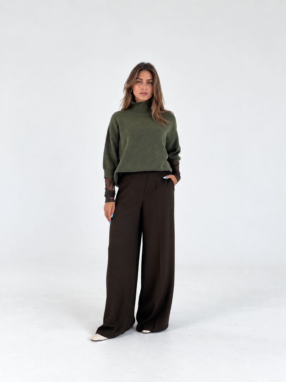 Maglione a collo alto con maniche 3/4