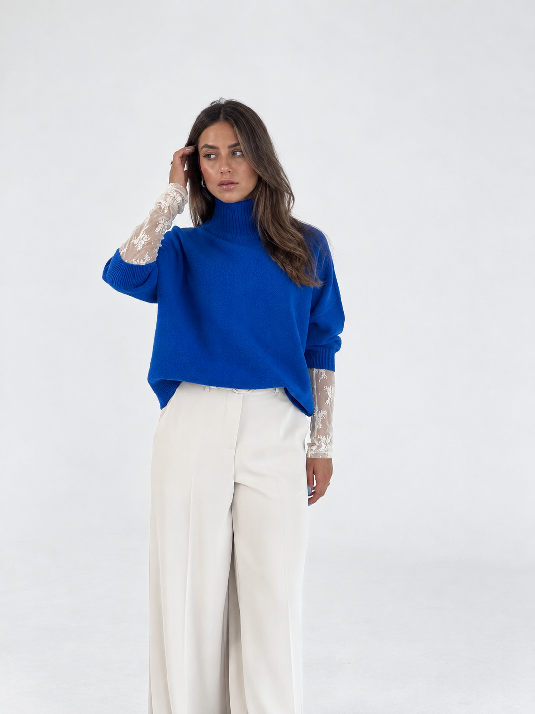 Maglione a collo alto con maniche 3/4