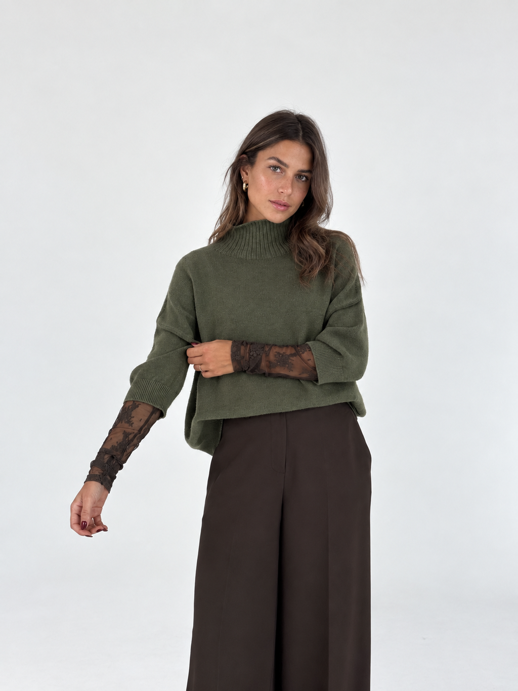 Maglione a collo alto con maniche 3/4