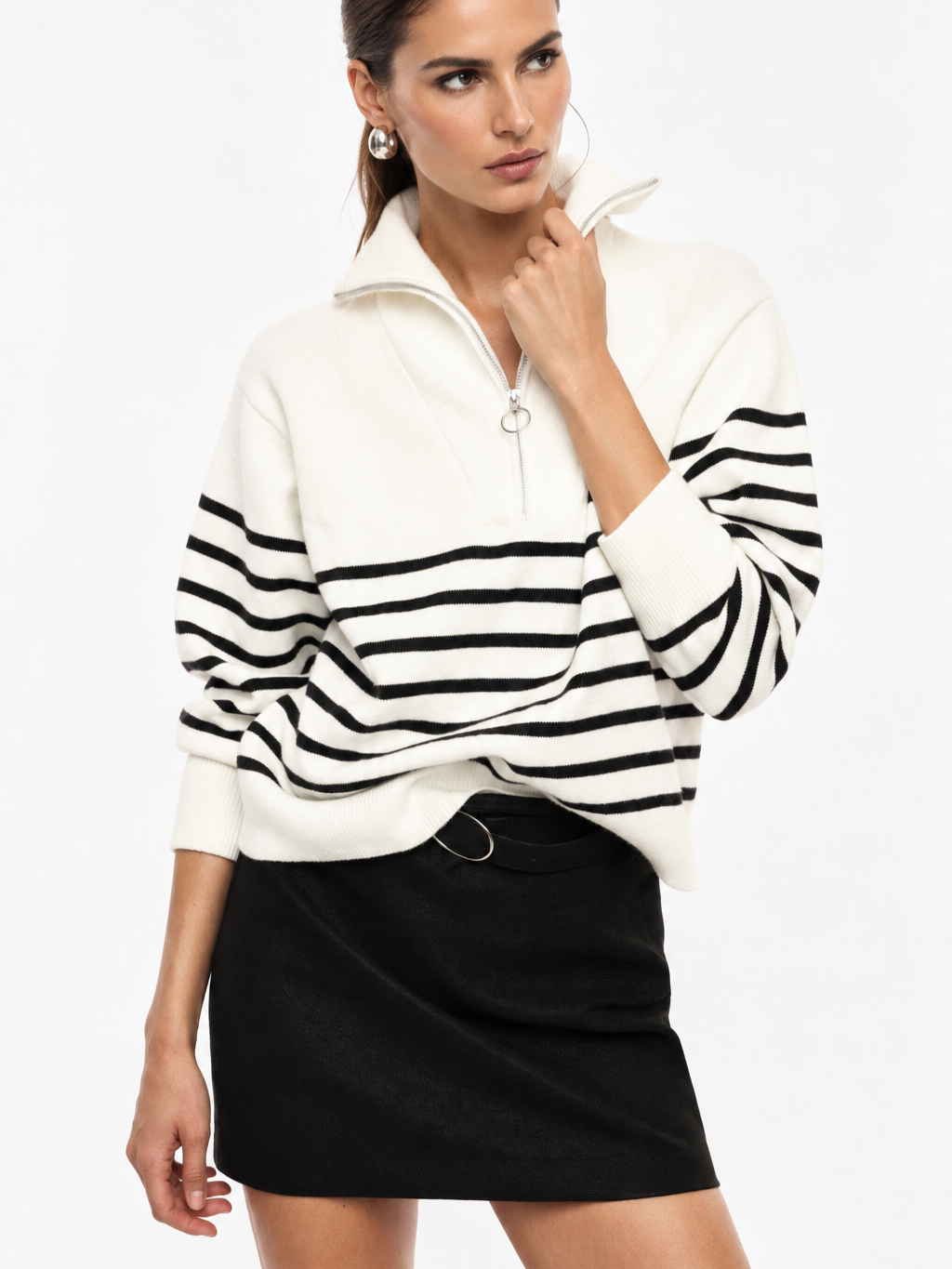 Maglione a righe con zip e collo polo