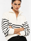 Maglione a righe con zip e collo polo
