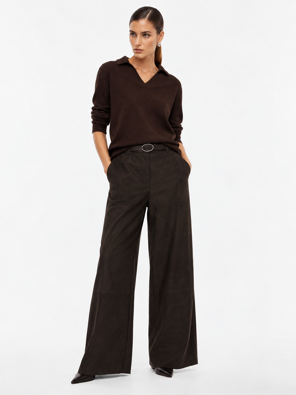 Pantaloni palazzo vita alta con cintura ad anello