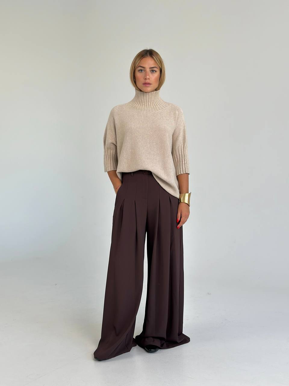 Maglione collo a cratere con maniche 3/4