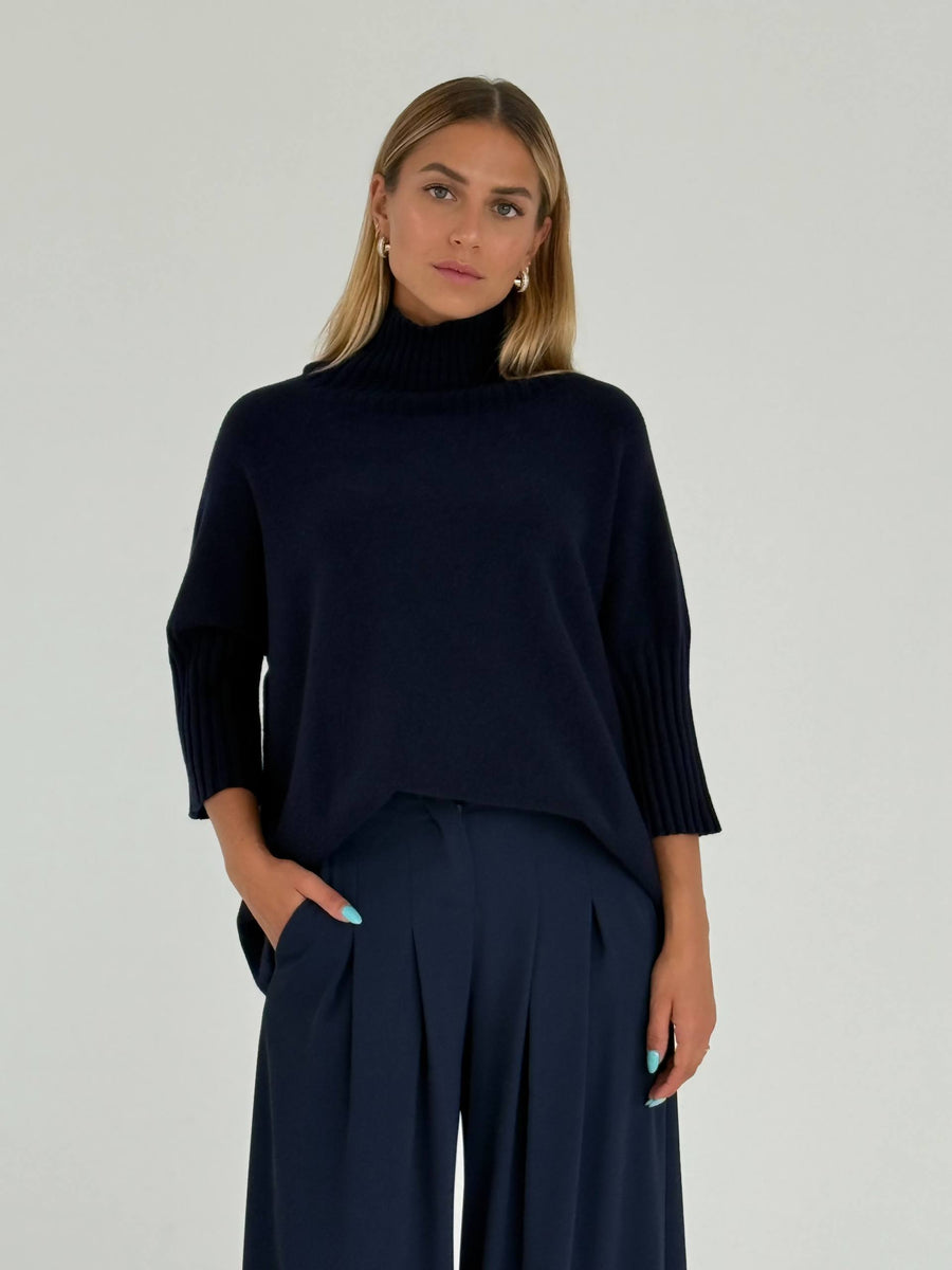 Maglione collo a cratere con maniche 3/4