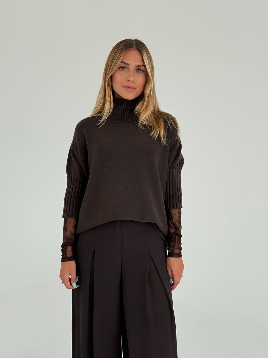 Maglione collo a cratere con maniche 3/4