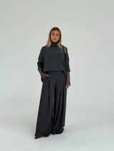 Pantaloni palazzo a vita alta con pinces e cintura